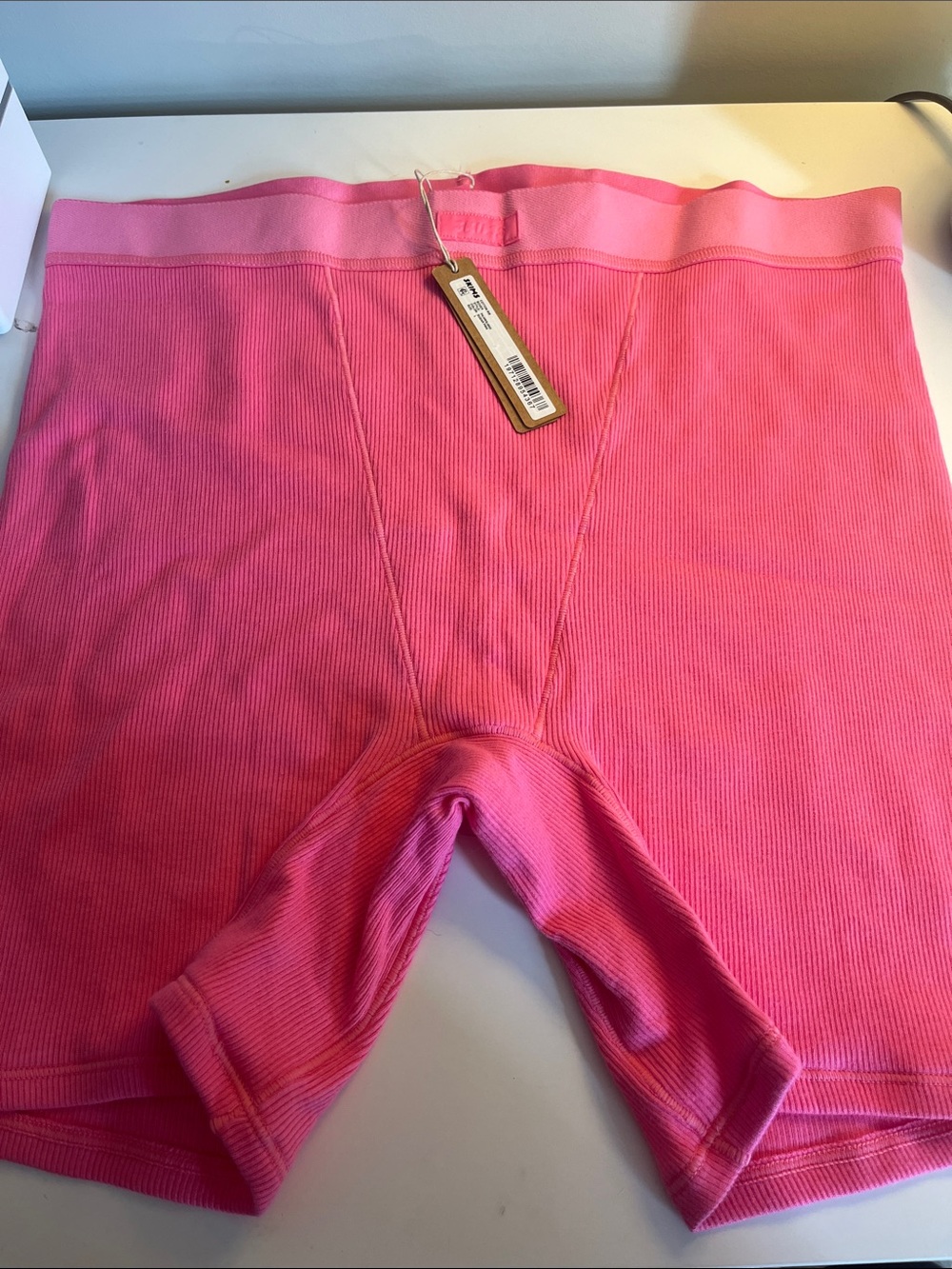 Skims Women's Pink Ribbed High-Waist Bike Shorts